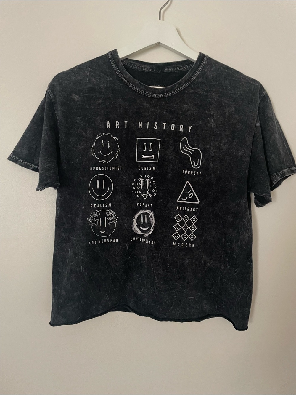 Fifth Sun Black Graphic Crop Tee with White Art Icons